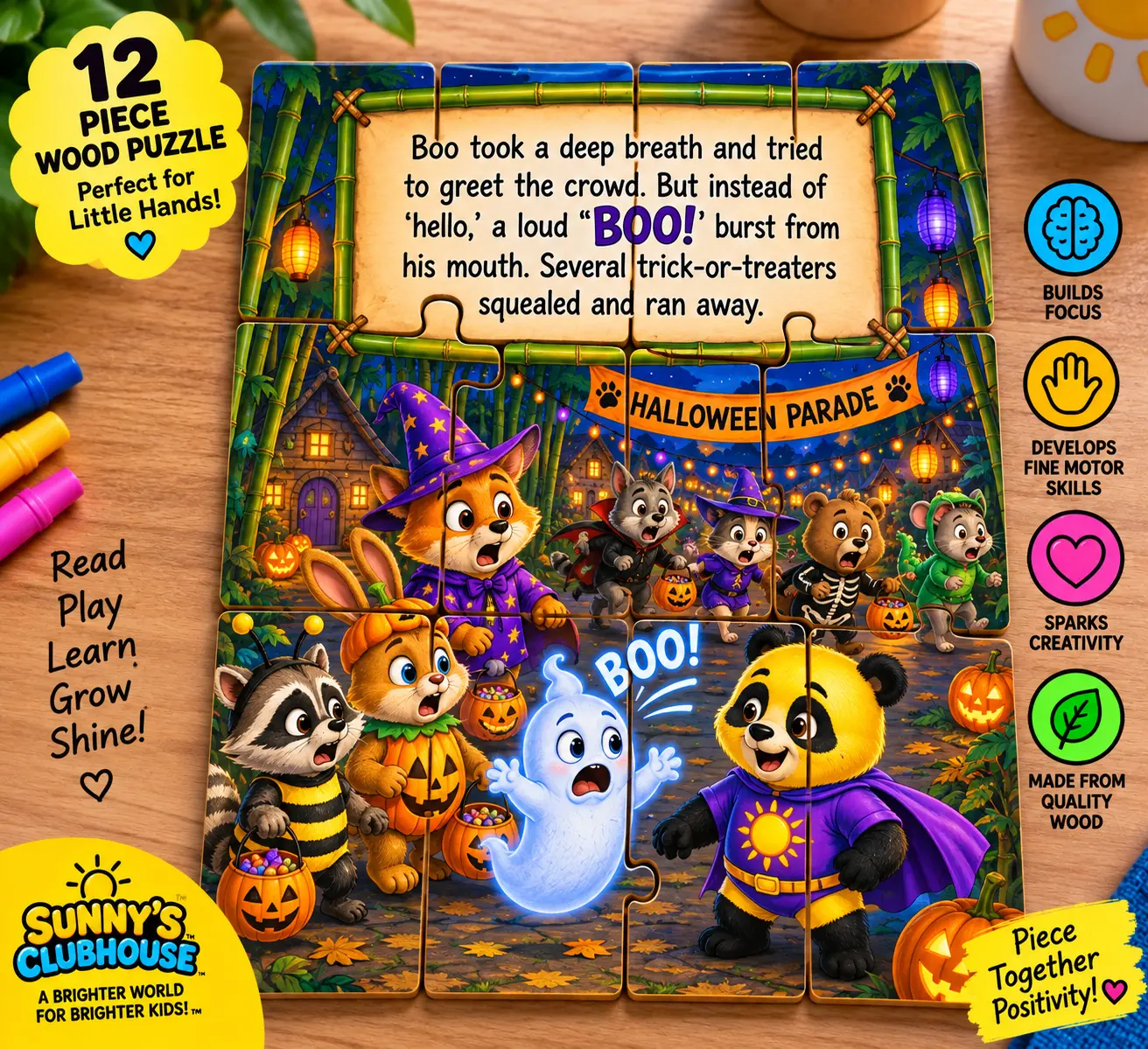 Sunny and Boo Halloween 12-piece wooden puzzle